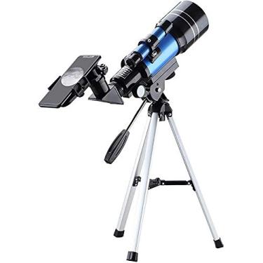 Imagem de pcagfaajmh Telescópio astronômico para crianças, telescópios espaciais, ciências, educacionais, portáteis, para iniciantes, com tripé ocular de 3,15 cm, azul