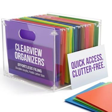 Imagem de Caixa de suporte de arquivo de acrílico com alças - Caixa de pasta de arquivos suspensa de acrílico transparente para tamanho carta/A4 - Organizador de mesa para escritório (sem divisória)