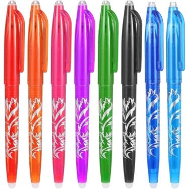 Imagem de HywkingGrt 8 canetas coloridas apagáveis a quente para tecido, marcadores de tecidos, sem linhas fantasmas, tinta que desaparece para precisão para costura acolchoada, bordado, faça você mesmo