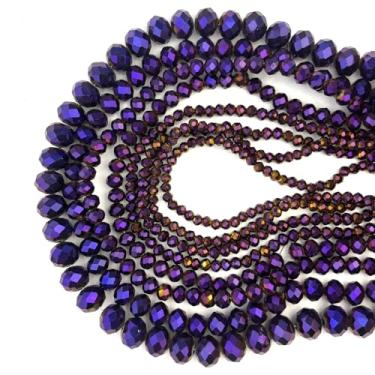 Imagem de 780 peças de contas de vidro briolette para fabricação de joias, contas soltas de cristal facetado de 3/4/6/8/10 mm a granel para pulseiras, brincos, sinos de vento, apanhador de sol, cortinas, roxo