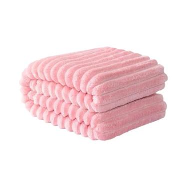 Imagem de Cobertor De Flanela Listrado Em Cores Sólidas, Macio E Confortável, Mu