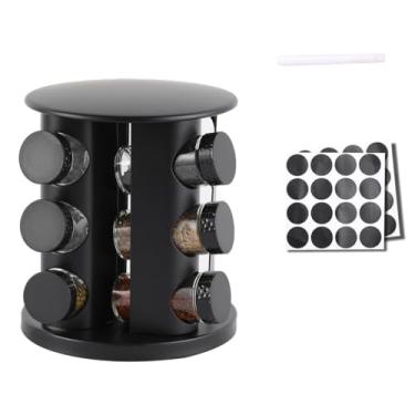 Imagem de Porta tempero giratório 360 graus com 9/12/16 potes de vidro organizador de especiarias com suporte prático para cozinha (Quatro Métodos De Abertura,12 Potes(Atualizado))