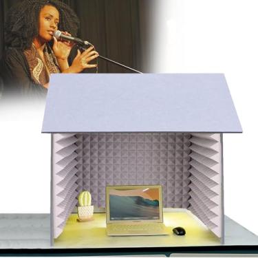 Imagem de Cabine portátil à prova de som para desktop, capa de isolamento de ruído vermelho para Home Studio, ideal para gravação de microfone, podcasts, canto, jogos e transmissão.
