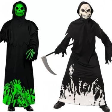 Imagem de SZRXKJ Kids Horror Theme Night Lighting Halloween Grim Reaper Costume (Black, S)