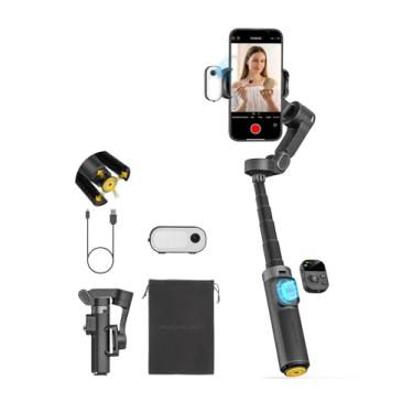 Imagem de AOCHUAN Estabilizador Gimbal para iPhone com módulo de rastreamento de IA e luz de preenchimento, estabilizador de telefone antivibração de 3 eixos com controle magnético, controle por gestos