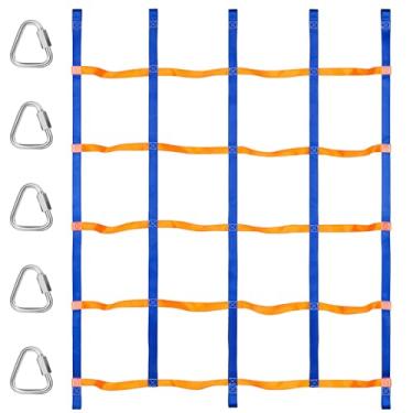 Imagem de TOPNEW Rede de escalada para crianças ao ar livre, rede de carga Ninja portátil, barras de macaco para Ninja Slackline, ginásios na selva, conjunto de balanço, pistas de obstáculos estilo guerreiro