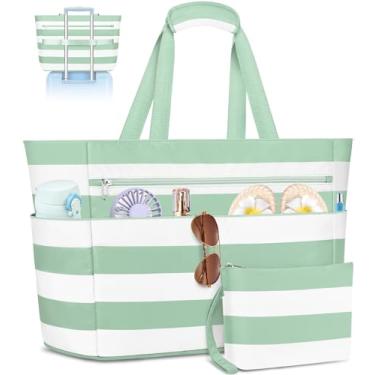 Imagem de ZENTREON Bolsas de praia extragrandes para mulheres, à prova d'água, à prova de areia, bolsa de praia dobrável, com zíper, bolsa para piscina com bolso molhado, Verde, XX-Large, Bolsa de praia