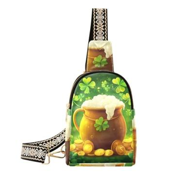 Imagem de CEBUGI Bolsa tiracolo feminina de couro com moedas douradas para o dia de São Patrício, bolsa de peito para caminhadas, viagens ao ar livre