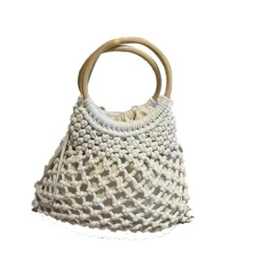 Imagem de Bolsa de praia de tecido com bolsa interna elegante feminina bolsa de pulso casual de cor sólida, Branco
