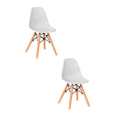 Imagem de Kit 2 Cadeiras Infantil Eames Polipropileno Base Madeira Eiffel Espresso Móveis Branco