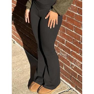 Imagem de Calças De Yoga De Cintura Alta Com Corte Largado Para Mulheres, Contro