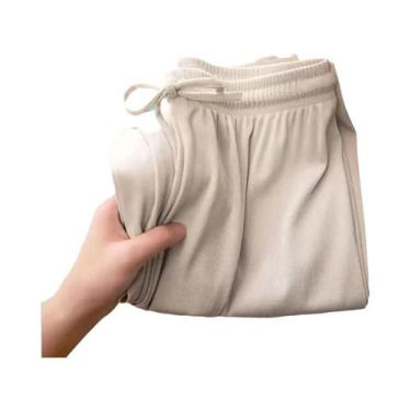 Imagem de Calças Femininas De Cintura Alta Em Seda Gelada Macia, Perna Larga, So