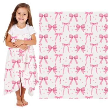 Imagem de Wajade Cobertor infantil de laço rosa para meninas - cobertor de laço rosa decoração de aniversário para crianças de 3 4 5 6 7 8 9 10 11 12 anos de idade adolescentes criança pequena manta rosa 152 x