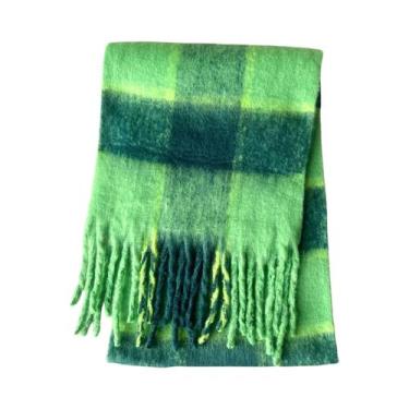 Imagem de Cachecol De Cashmere Xadrez Feminino, Xale Quente De Inverno, Longo Co