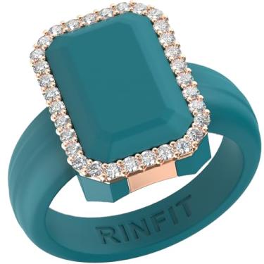 Imagem de Rinfit Aliança de casamento feminina de silicone - anéis de compromisso para ela - corte esmeralda com zircônia cúbica - design patenteado, Size 9, Silicone, Zircônia cúbica