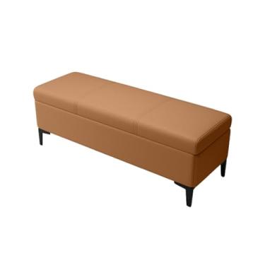Imagem de Banqueta Retangular Com Espaço De Armazenamento Armazenamento Para Sapatos E Almofadas Pele Napa Pés Em Metal Para Banquinho(Brown,90x40x45cm)