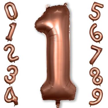 Imagem de 1 balão marrom escuro, folha de hélio marrom chocolate de 101 cm, balão número 1 para meninas, balão autoinflável, um para meninos, boho, aniversário, chá de bebê, vaca, decoração de festa de primeiro