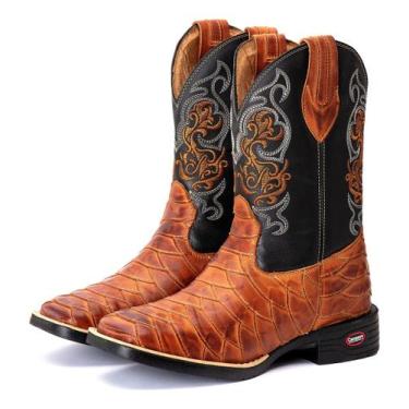 Imagem de Bota Texana Country Masculina Escamada Bico Quadrado Couro - Campero, 