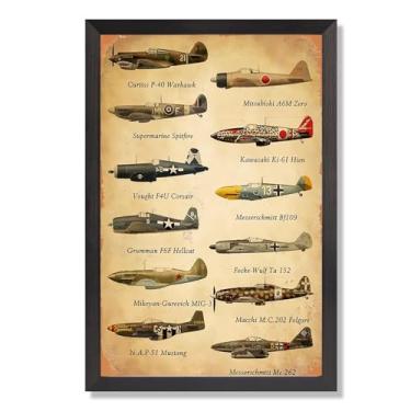 Imagem de Pôster de avião de aviação retrô Ww2 arte de parede em tela para fãs militares vintage Segunda Guerra Mundial Conhecimento de aeronaves pintura para sala de estar quarto apartamento decoração de