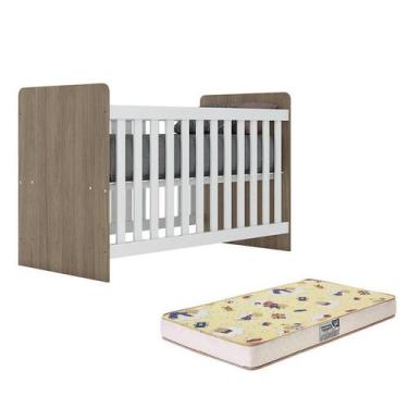 Imagem de Berço Labirinto Rústico/Branco com Colchão Supreme - Móveis Henn, Rúst