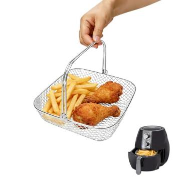 Imagem de Cesta quadrada para fritadeira a ar, acessório de substituição para fritadeira a ar de 20 cm para panela instantânea de 6 a 8 QT, cesta de malha de aço inoxidável 304 com alça para vaporizador de