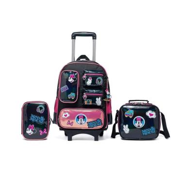 Imagem de Kit Mochila de Rodinhas Lancheira Estojo Minnie Escolar Infantil Disney Feminina-Feminino