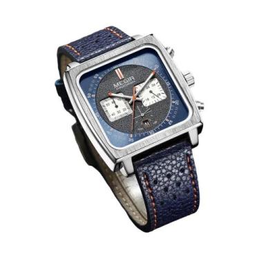 Imagem de Relógio Masculino MEGIR Com Pulseira De Couro Azul, Cronógrafo De Quar