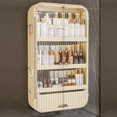 Imagem de Armário de parede de banheiro sobre vaso sanitário - Organizador de 3/4 camadas com portas transparentes, instalação sem perfuração para lavanderia, banheiro e armazenamento de cozinha com gavetas