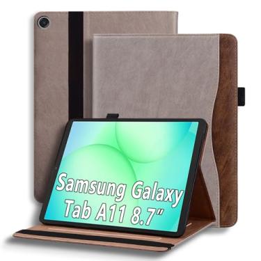 Imagem de TIPOYOROOS Capa para Galaxy Tab A11 2025 (SM-X133, SM-X135, SM-X135F)/Galaxy Tab A9 2023 (SM-X110, SM-X115) 22 cm, capa flip de couro PU empresarial com bolso e compartimento para cartão, cáqui