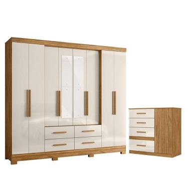 Imagem de Guarda Roupa Casal San Lorenzo Com Espelho E Cômoda Vênus Freijó Off White - Moval