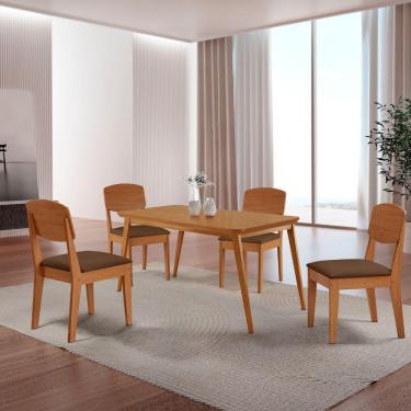 Imagem de Mesa De Jantar Copper 120cm Tampo Mdf Com 4 Cadeiras Moderna Veludo Marrom/naturalle/naturalle