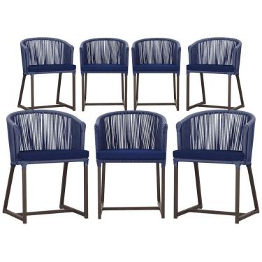 Imagem de 7 Cadeiras De Jantar área Noronha Marrom E10 Trama  Azul