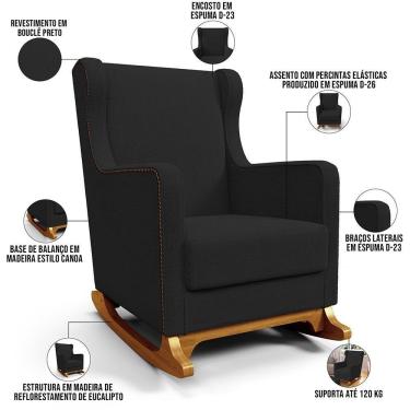 Imagem de Poltrona De Amamentação Com Balanço Mavie L02 Bouclê Preto - Lyam Decor