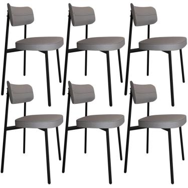 Imagem de Kit 06 Cadeiras Estofada Para Sala De Jantar Astrid Preto C01 Linho Cinza - Lyam Decor