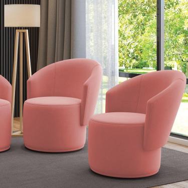 Imagem de Poltrona Decorativa Orgânica Fixa Para Sala Kit 2 Malu Suede Rosê M11 - D'rossi