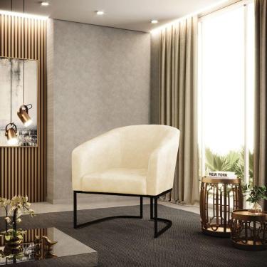 Imagem de Poltrona Sala Decorativa Stella Base Industrial Preta Sintético Pu Bege D03 - D'rossi