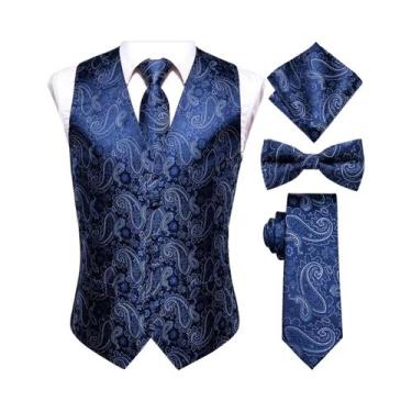 Imagem de Colete De Seda Masculino Dourado Com Gravata Borboleta, Lenço De Bolso