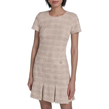 Imagem de Karl Lagerfeld Minivestido feminino sem mangas com decote em V e laço evasê, Marrom acinzentado/branco macio, 50