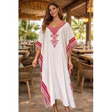 Imagem de VESTIDO LONGO FEMININO KAFTAN PLUS SIZE LISA Cor:BegeTamanho:Unico - D
