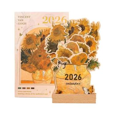 Imagem de Calendário De Mesa Vintage 2026 Com Cartões Decorativos, Base De Madei