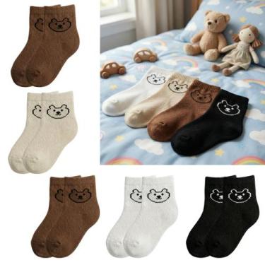 Imagem de Kit 5 Pares Meias Infantis Baby Bear Urso Meninos Meninas Algodão Conf