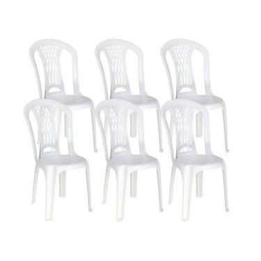 Imagem de Kit 6 Cadeiras de Plástico Sem Braço Laguna Tramontina Basic, Branco