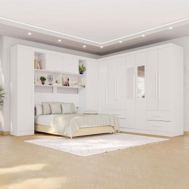 Imagem de Guarda-Roupa Casal Modulado Andorra 11 Portas 4 Gavetas com Espelho Branco - Pnr Móveis