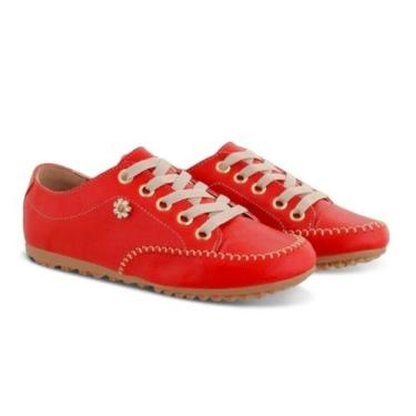 Imagem de Sapatênis Mocatênis Feminino Em Couro Casual Cor Vermelho - Izabela Ar