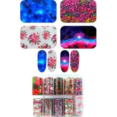 Imagem de Kit 10 Foils Decoração Unha Manicure Modelos 3d Transfer - Não Informa