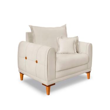 Imagem de Poltrona Livia Veludo Bege Pés De Madeira - Pallazio