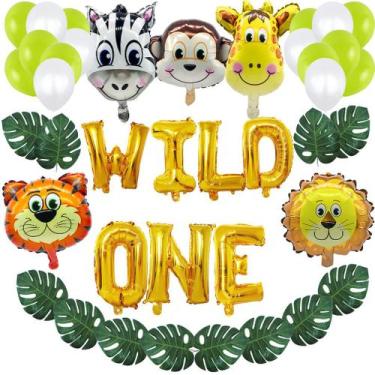Imagem de Kit de balões de festa WILD ONE Theme 46 unidades Mylar Monkey Deer - 