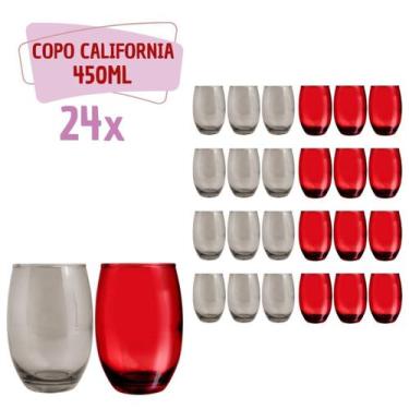 Imagem de Kit 24 Copos de 450ml 12x Cinza 12x Vermelho California Vidro - PRATIC