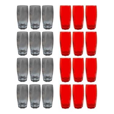 Imagem de Kit 24 Copos de Vidro 370ml 12 Vermelho / 12 Cinza Florida - PRATICASA