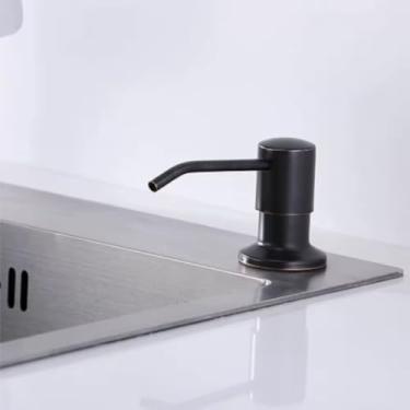 Imagem de Dosador Embutir Dispenser Preto Fosco 350ml Detergente Sabonete Líquido Aço Inox Acionador ABS Pia Bancada Cozinha Banheiro